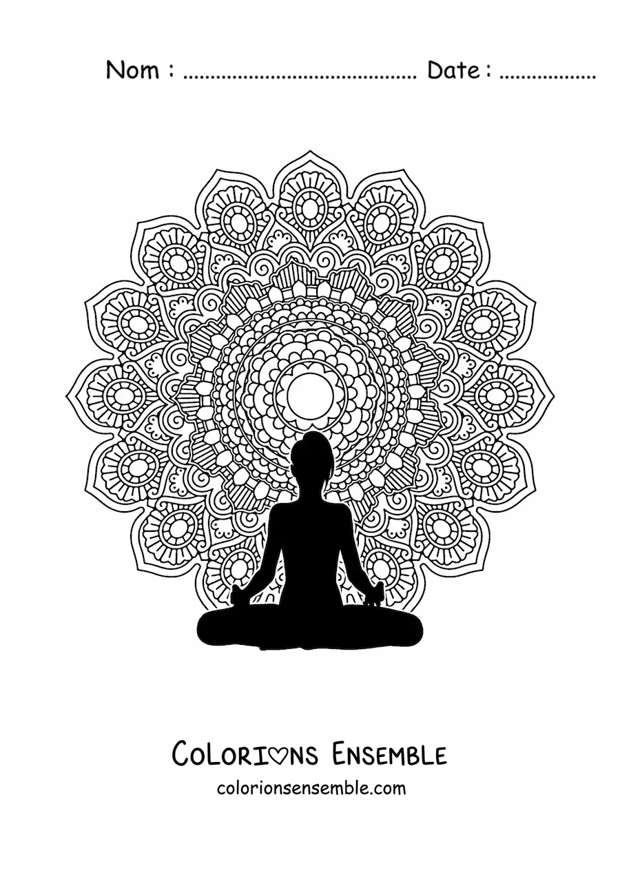 Coloriage d'un mandala avec une femme en méditation