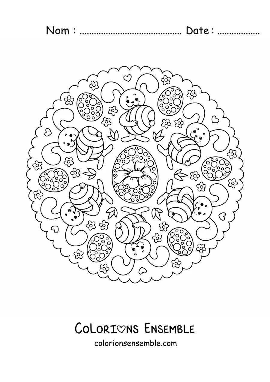 Coloriage d'un mandala de lapin de Pâques pour les enfants