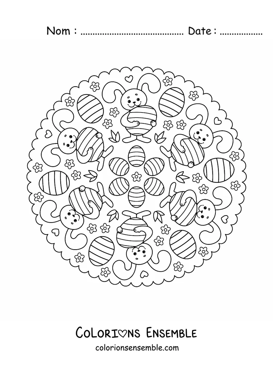 Coloriage d'un mandala de lapin de Pâques pour les enfants