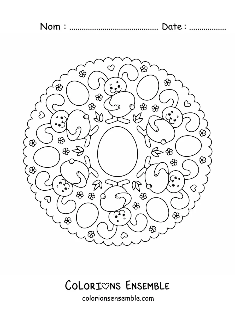 Coloriage d'un mandala de lapin de Pâques pour les enfants