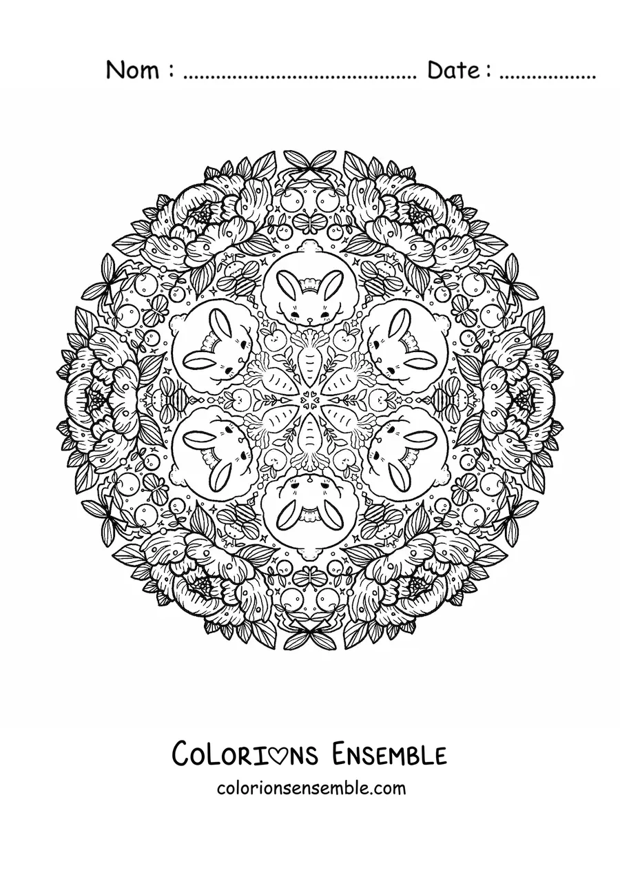 Coloriage d'un mandala de lapin de Pâques