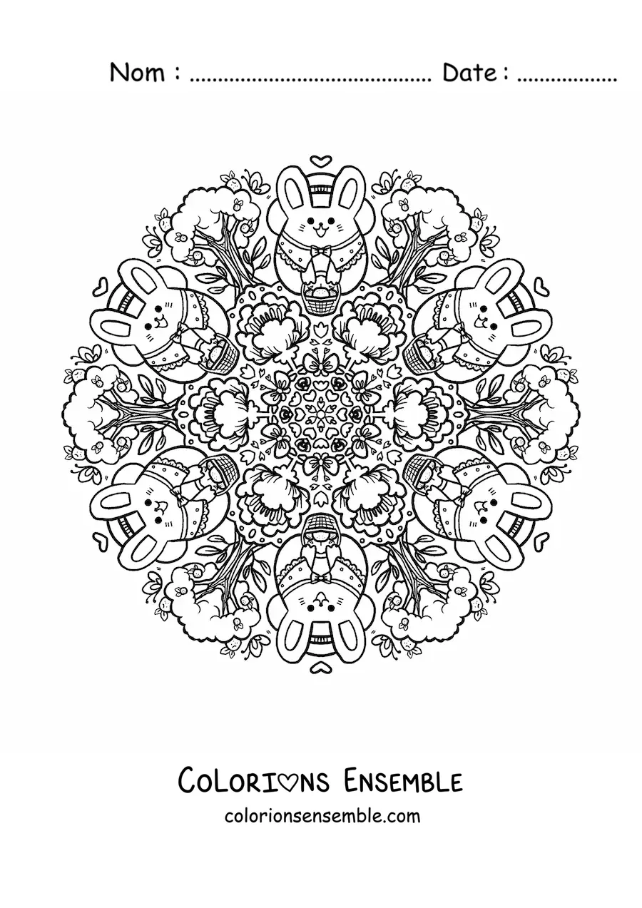 Coloriage d'un mandala de lapin de Pâques