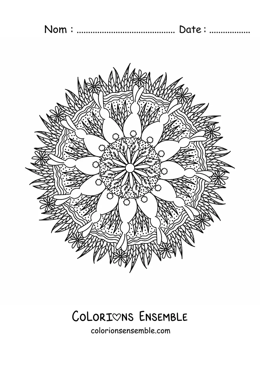 Coloriage d'un mandala de lapin de Pâques