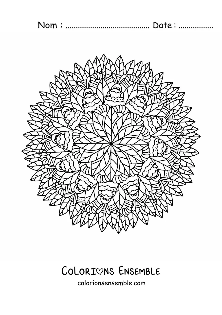 Coloriage d'un mandala de lapin de Pâques