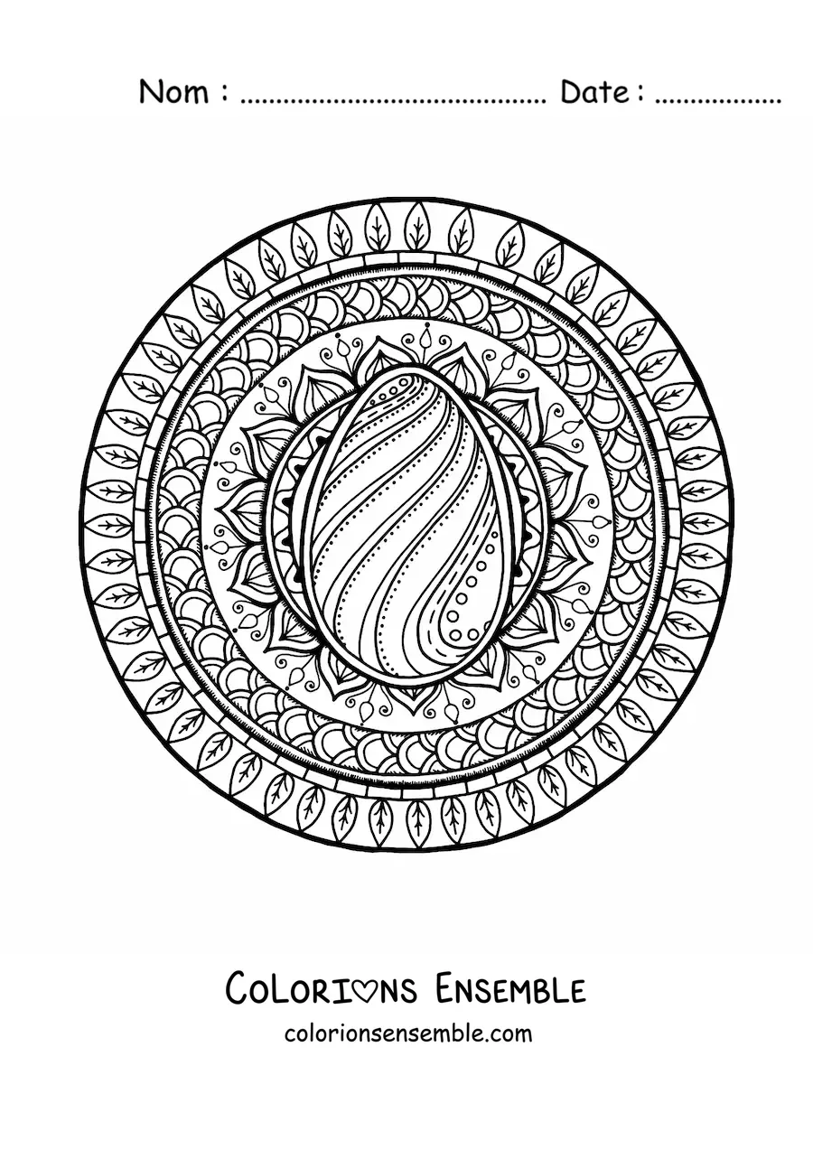 Coloriage d'un mandala d'œuf de Pâques