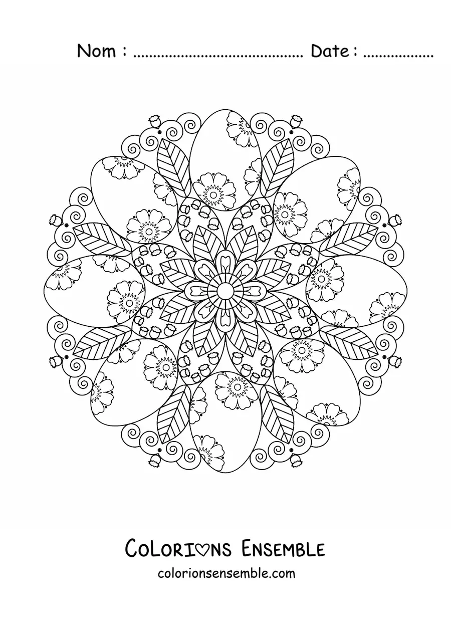 Coloriage d’un mandala d’œufs de Pâques