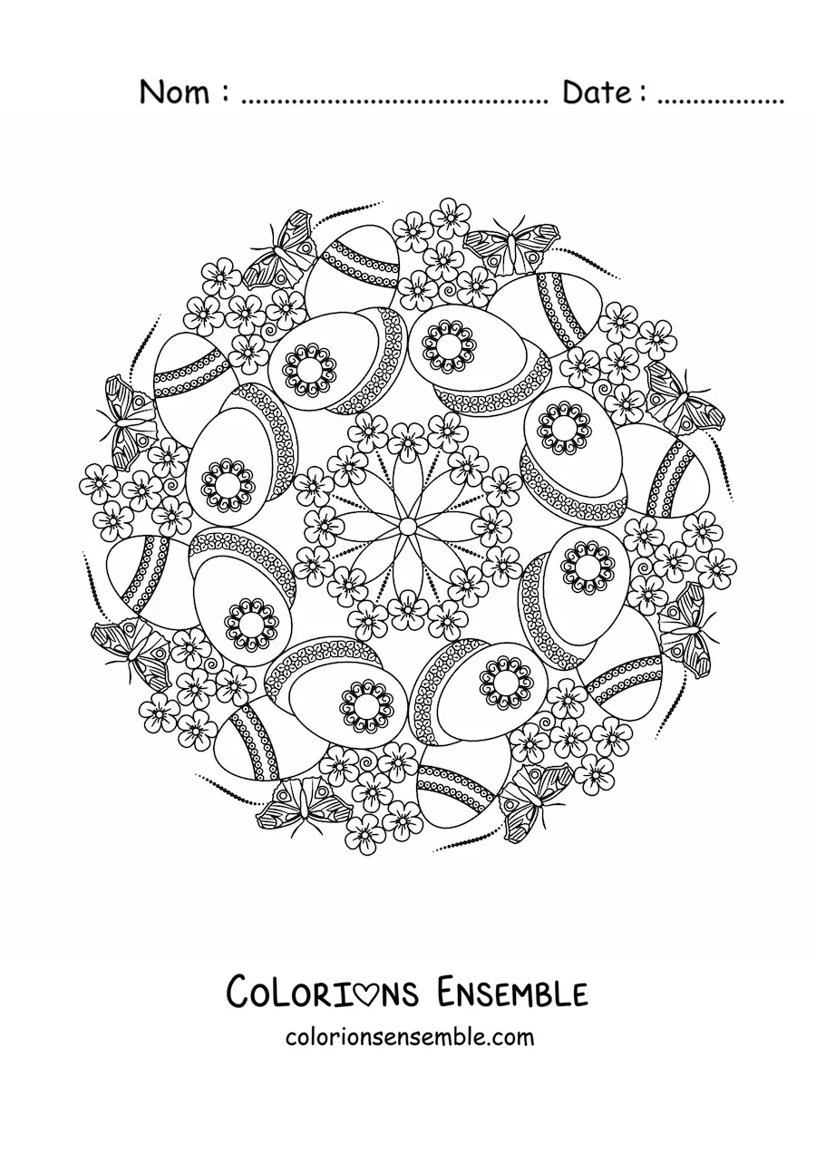 Coloriage d’un mandala d’œufs de Pâques