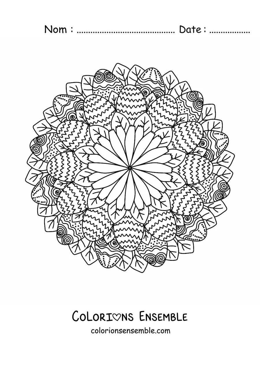 Coloriage d’un mandala d’œufs de Pâques difficile