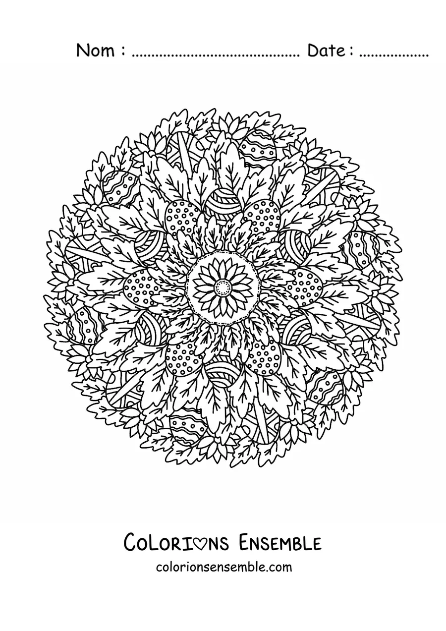 Coloriage d’un mandala d’œufs de Pâques difficile