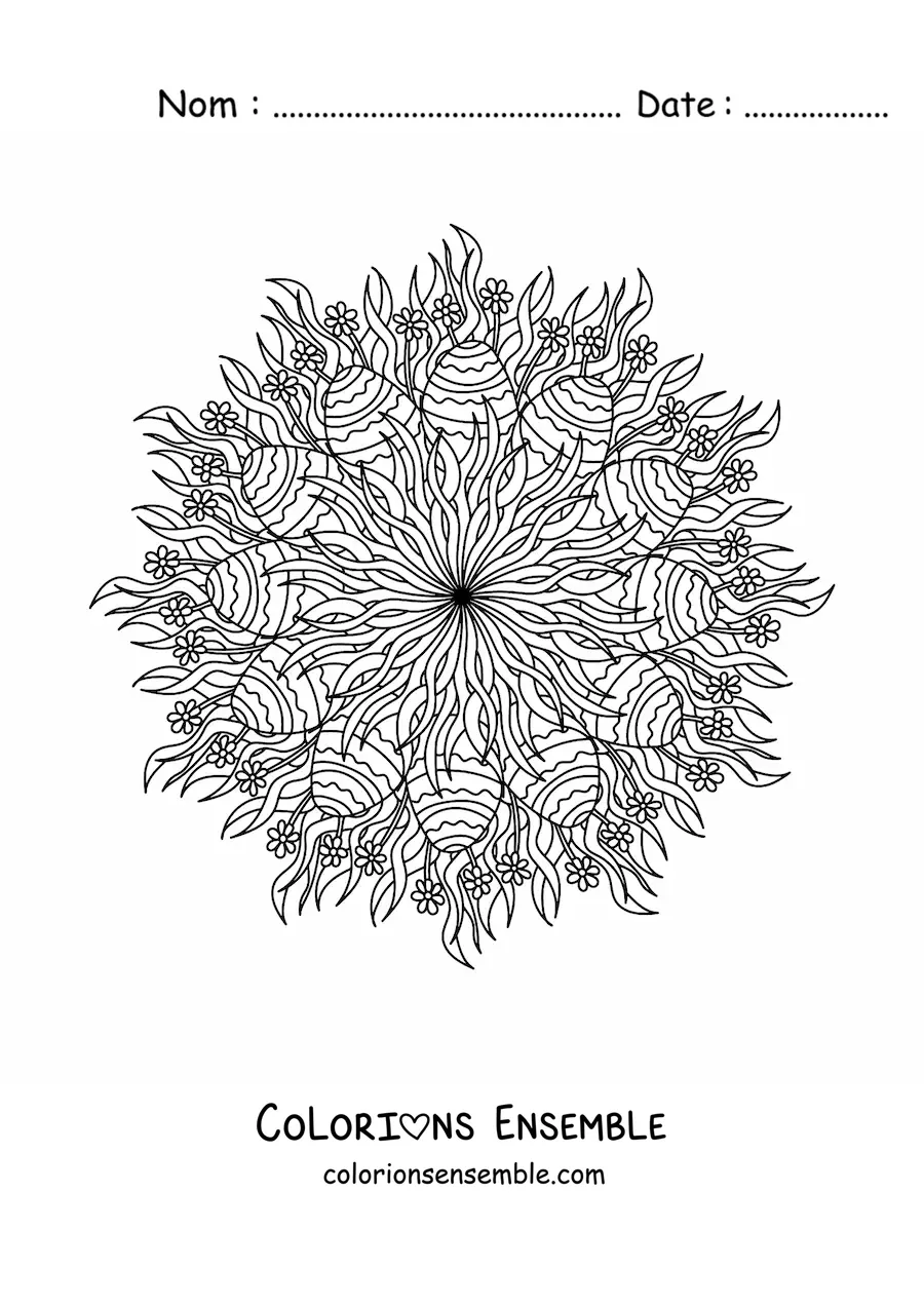 Coloriage d’un mandala d’œufs de Pâques difficile