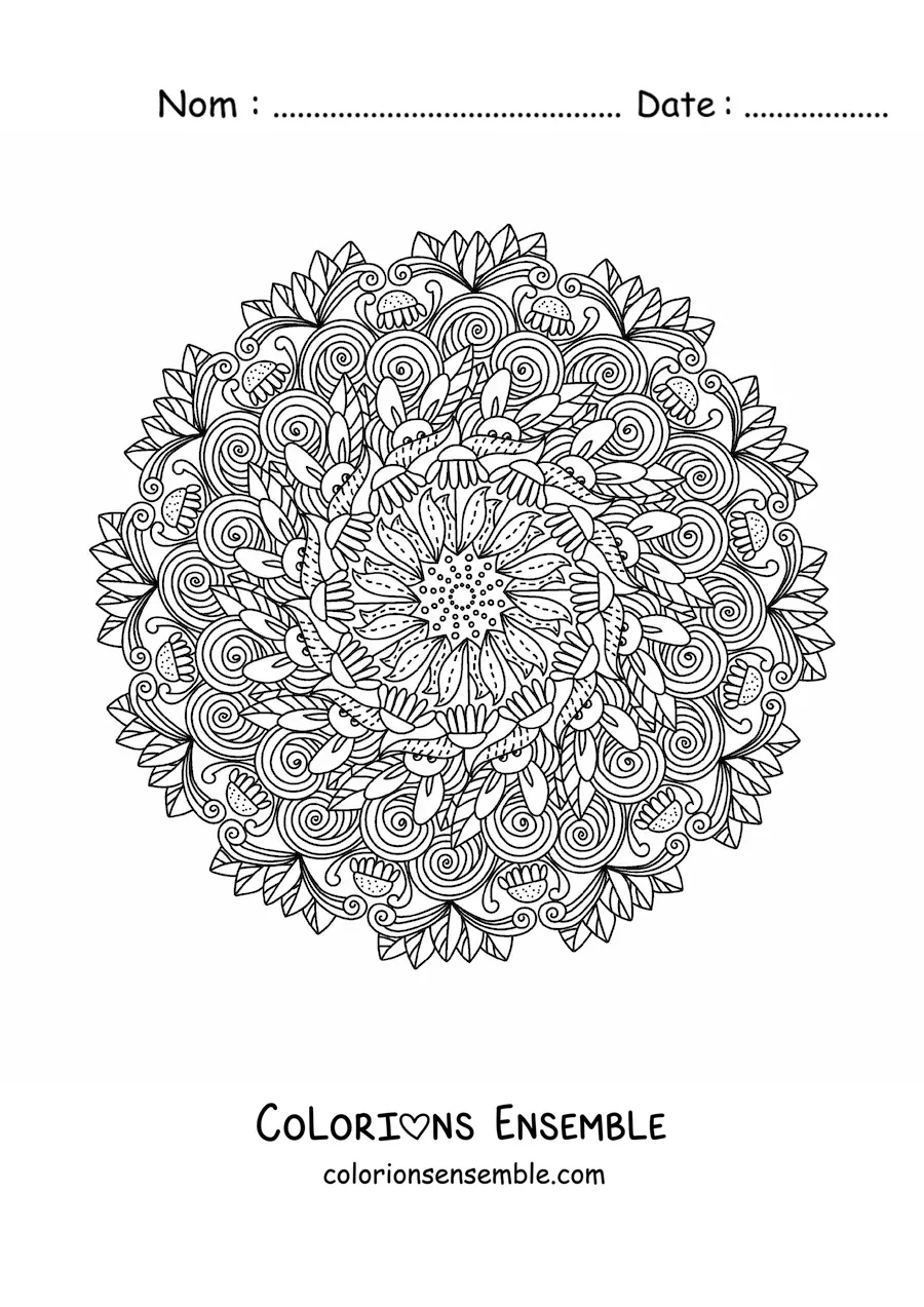 Image à colorier d'un mandala de lapin de Pâques dans le style Zentangle