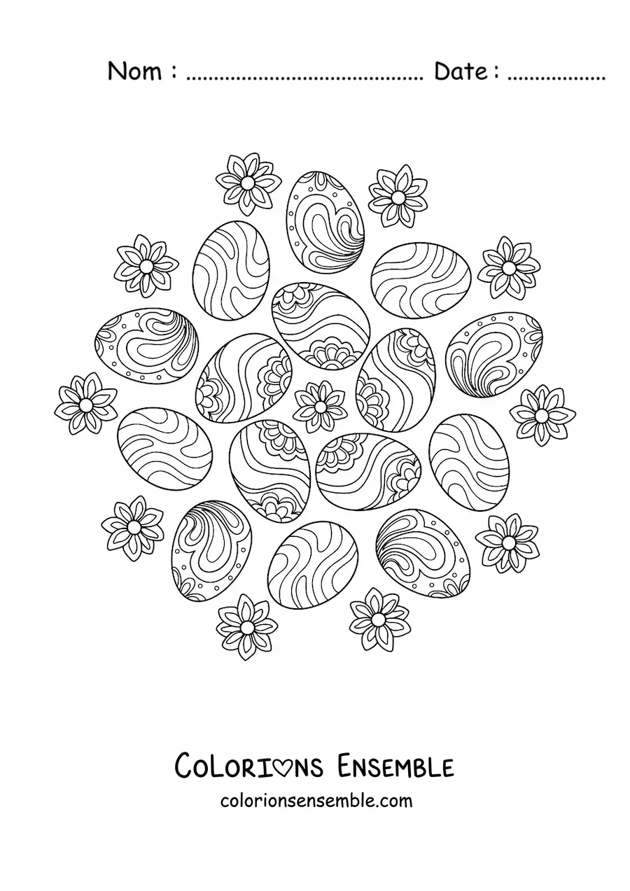 Image à colorier d'œufs de Pâques dans le style Zentangle