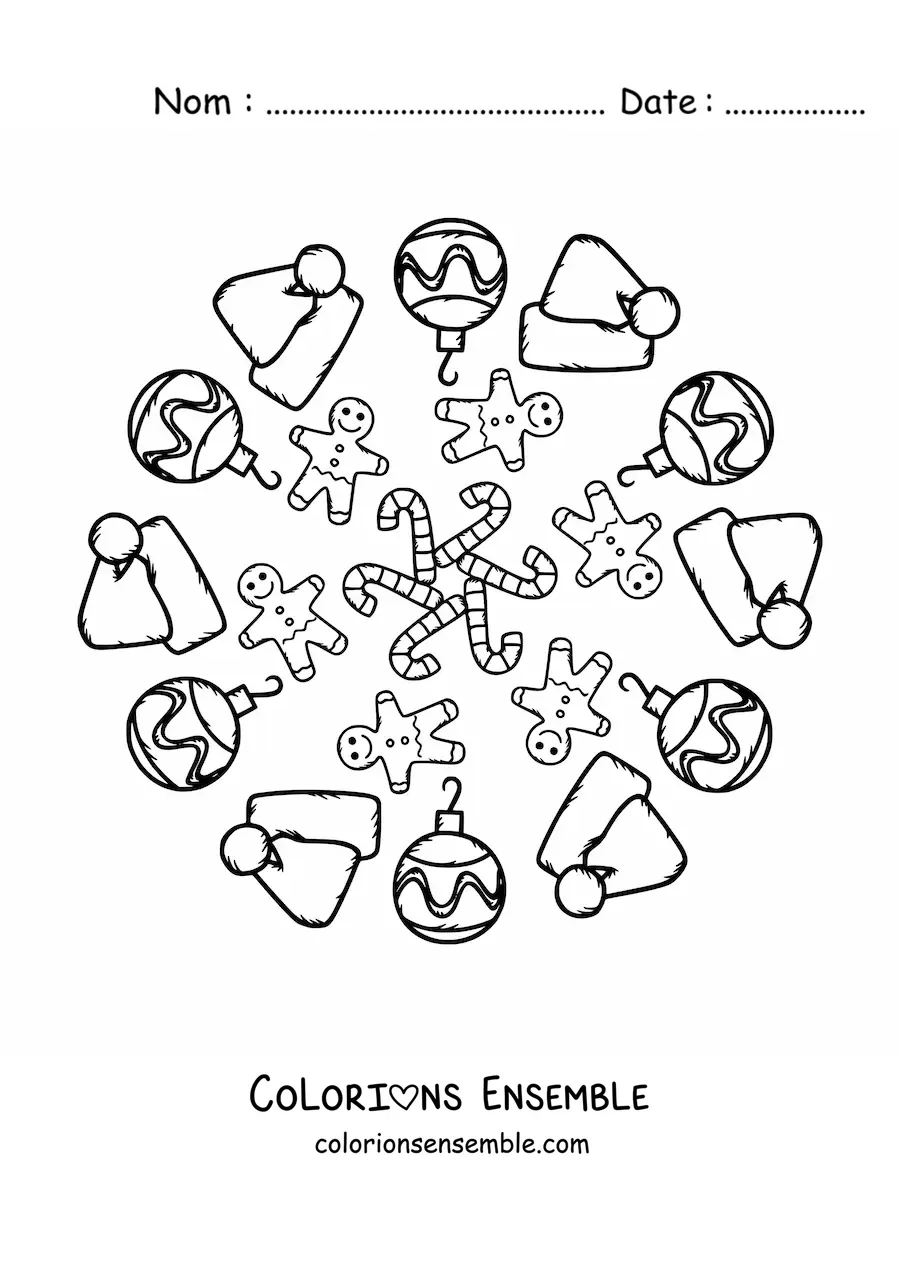 Coloriage d’un mandala de friandises de Noël pour enfants