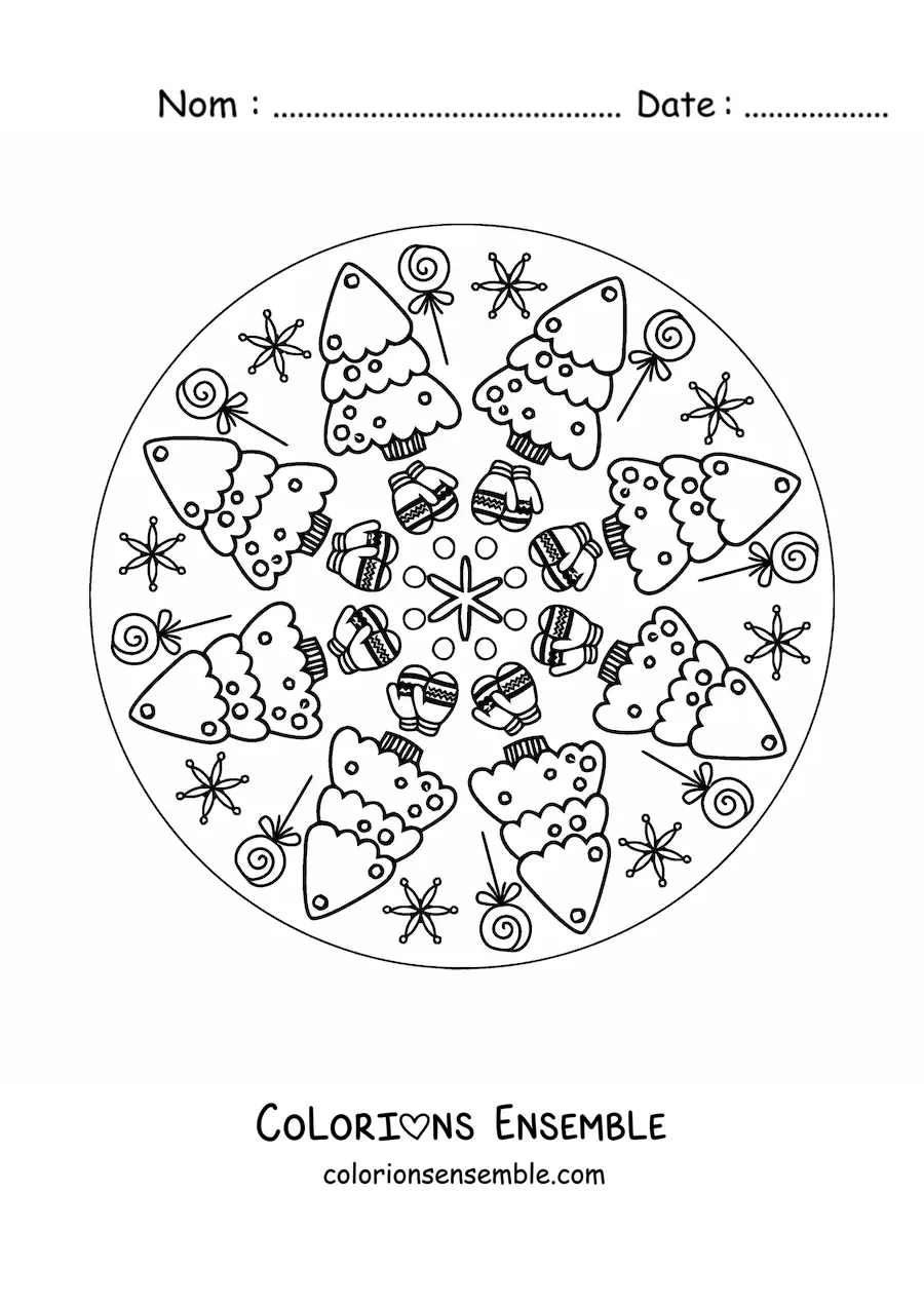 Coloriage d’un mandala de sapin de Noël pour enfants