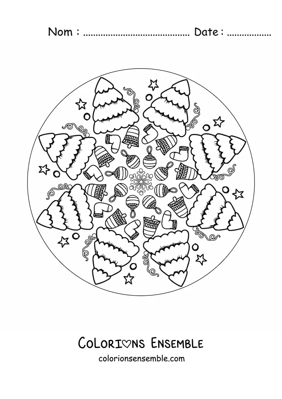 Coloriage d’un mandala de sapin de Noël pour enfants