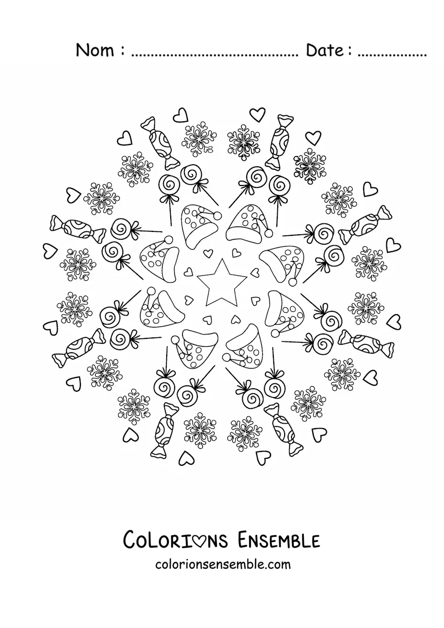 Coloriage d’un mandala de bonbons de Noël pour enfants