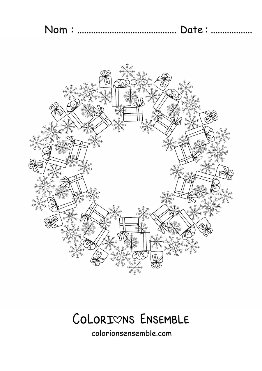 Coloriage d’un mandala de cadeaux de Noël pour enfants