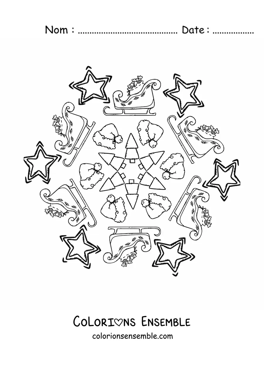 Coloriage d’un mandala de Noël avec le Père Noël pour enfants