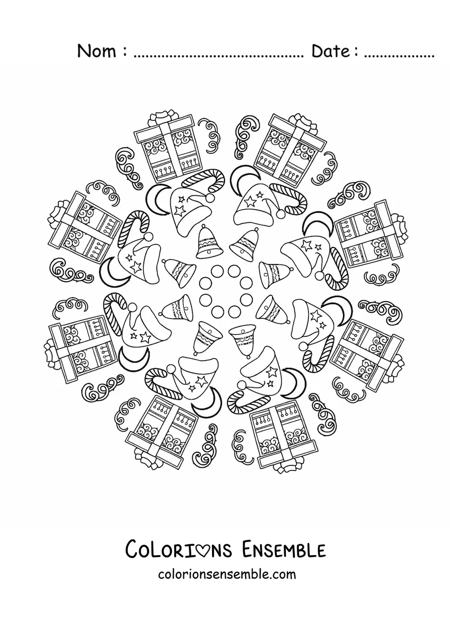 Coloriage d’un mandala de cadeaux de Noël
