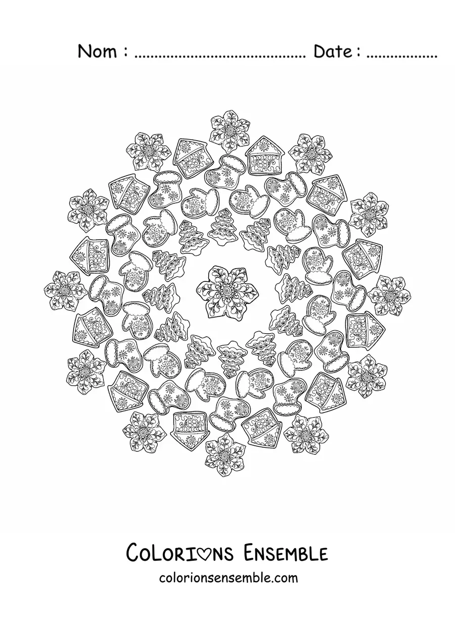 Coloriage d’un mandala de biscuits de Noël
