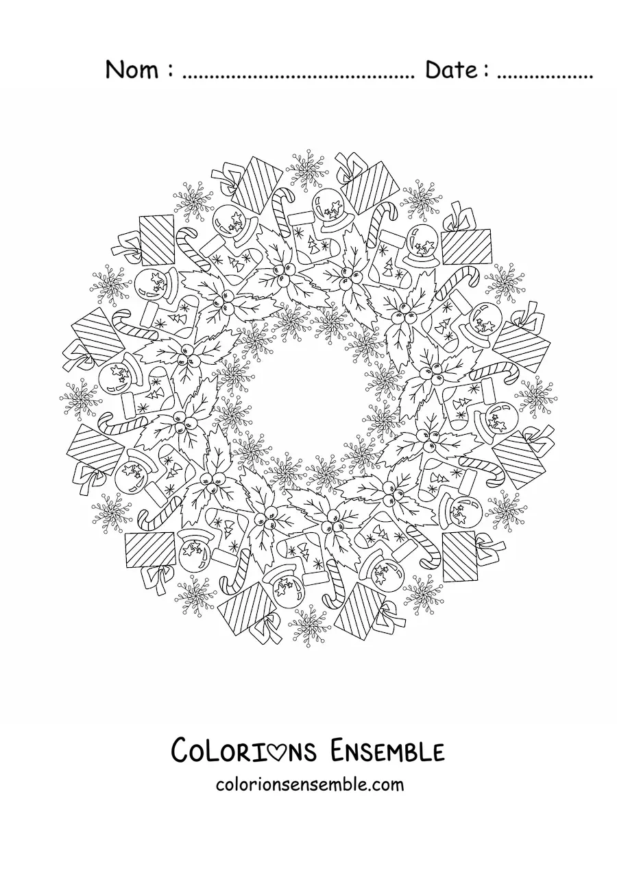Coloriage d’un mandala de motifs de Noël