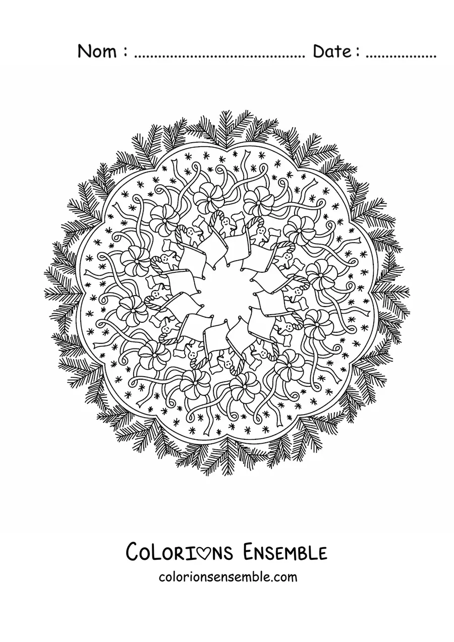 Coloriage d’un mandala de Noël avec des fleurs