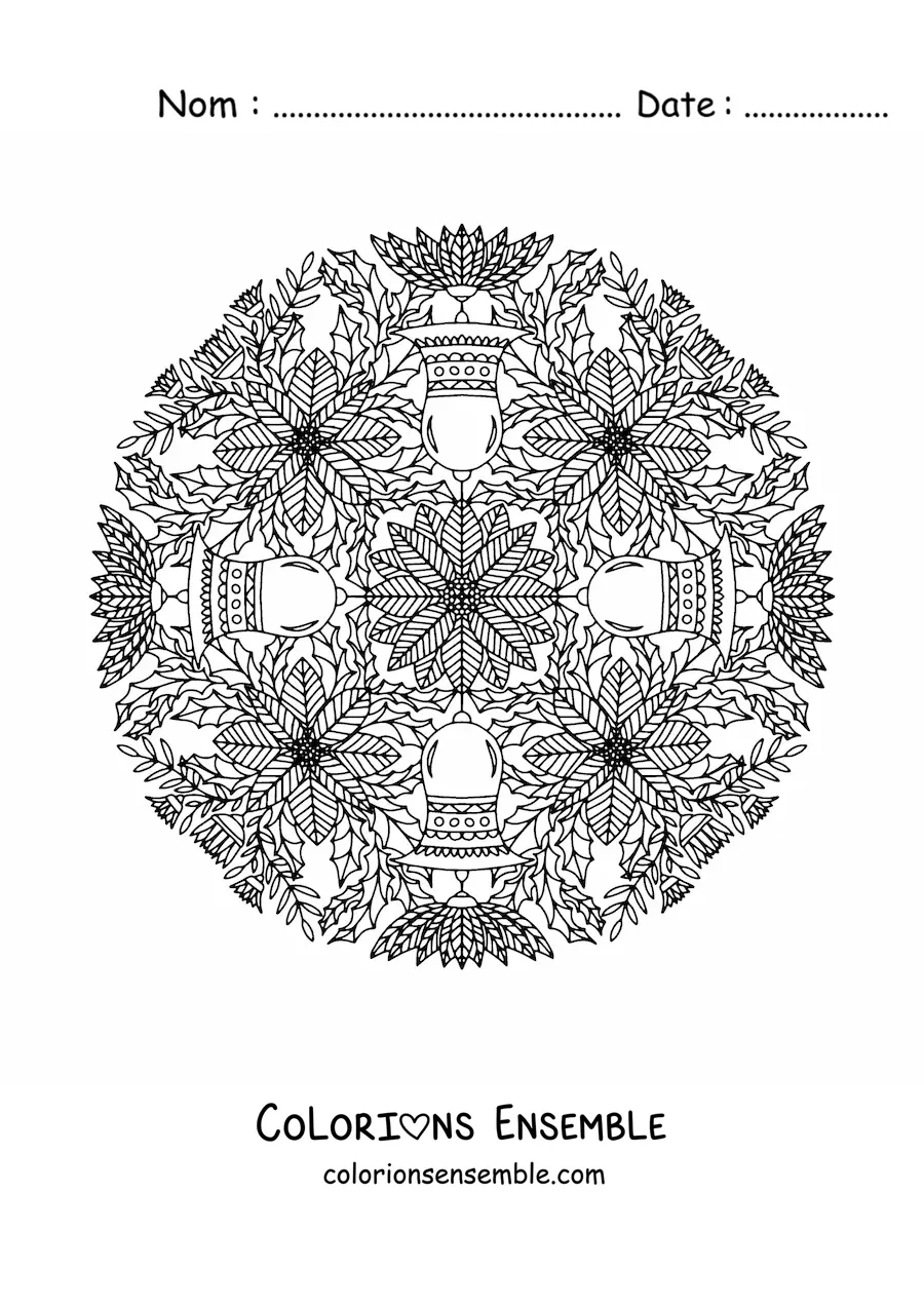 Coloriage d’un mandala de Noël avec des cloches