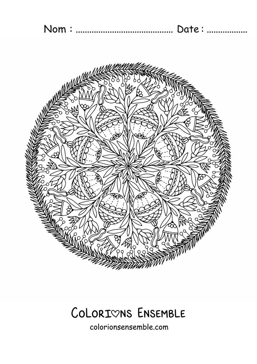 Coloriage d’un mandala avec des boules de Noël