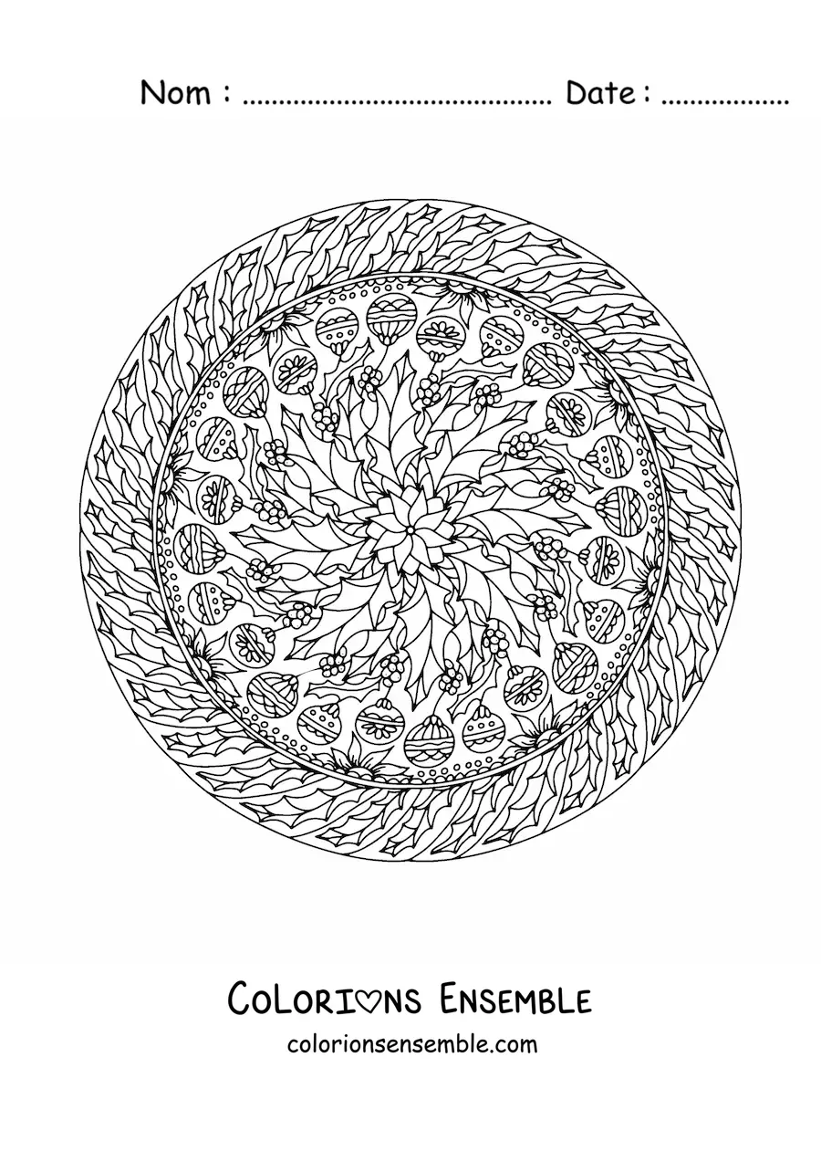 Coloriage d’un mandala avec des boules de Noël