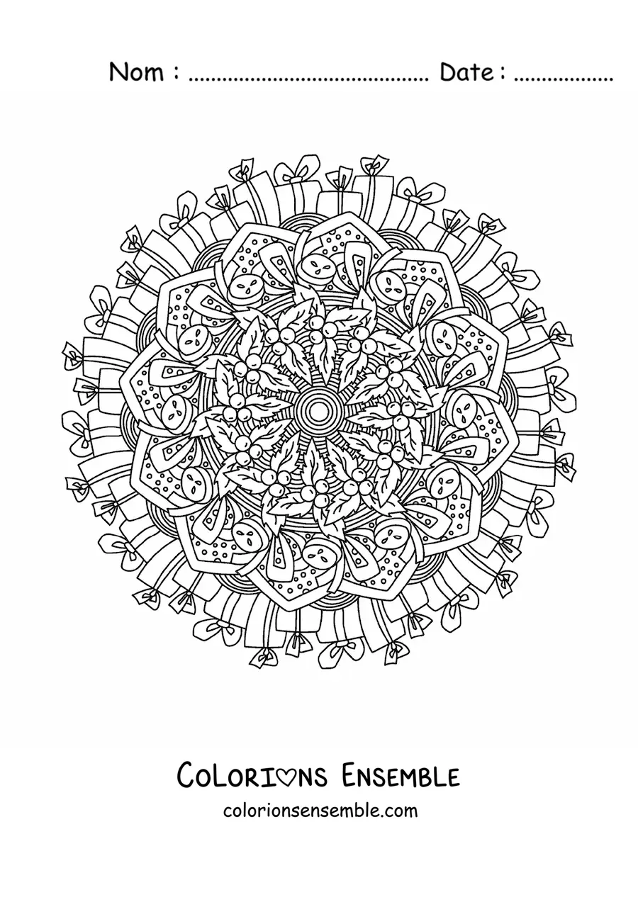 Coloriage d’un mandala de Noël avec des cadeaux