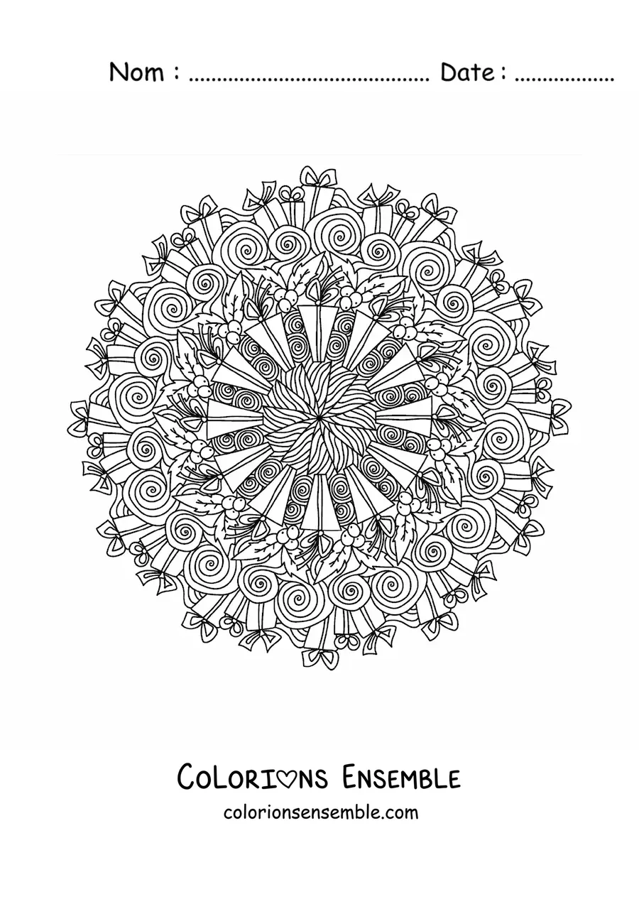 Coloriage d’un mandala de Noël avec des cadeaux