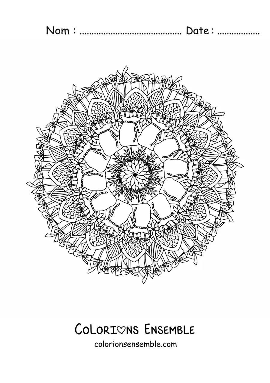 Coloriage d’un mandala de Noël avec des cadeaux