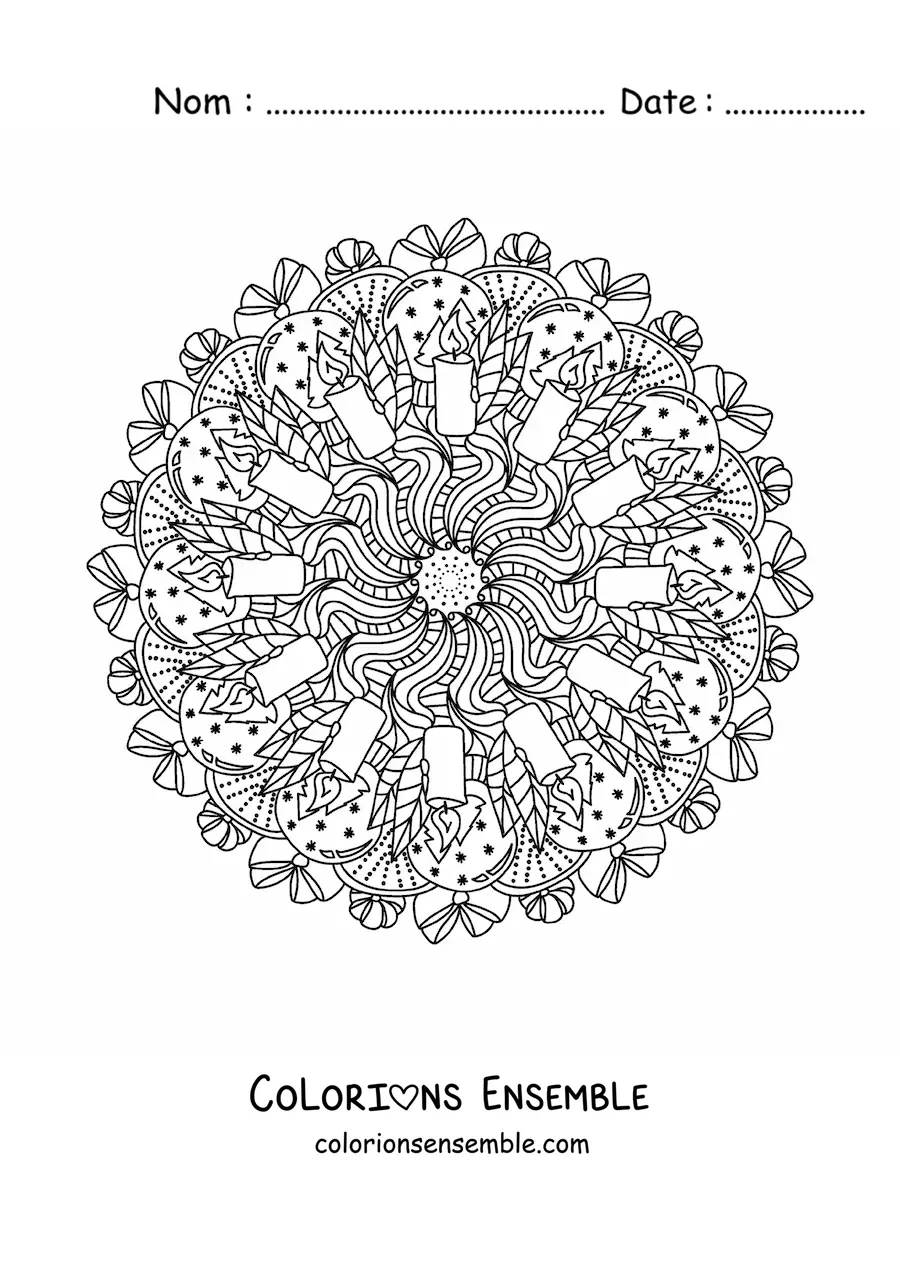 Coloriage d’un mandala de Noël avec des bougies