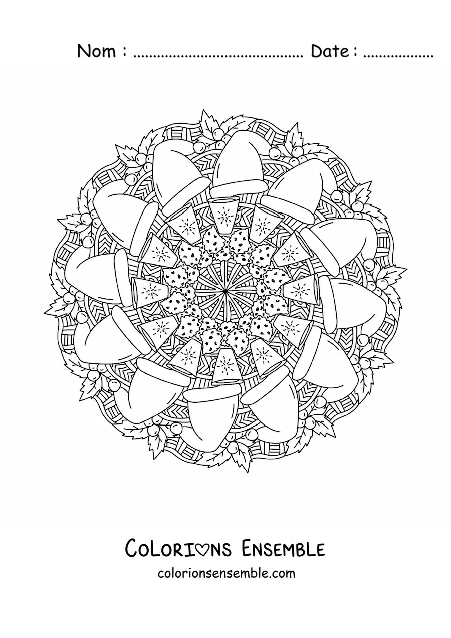 Coloriage d’un mandala de Noël avec des bonnets