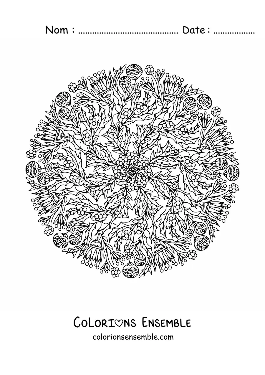 Coloriage d’un mandala de Noël pour adultes
