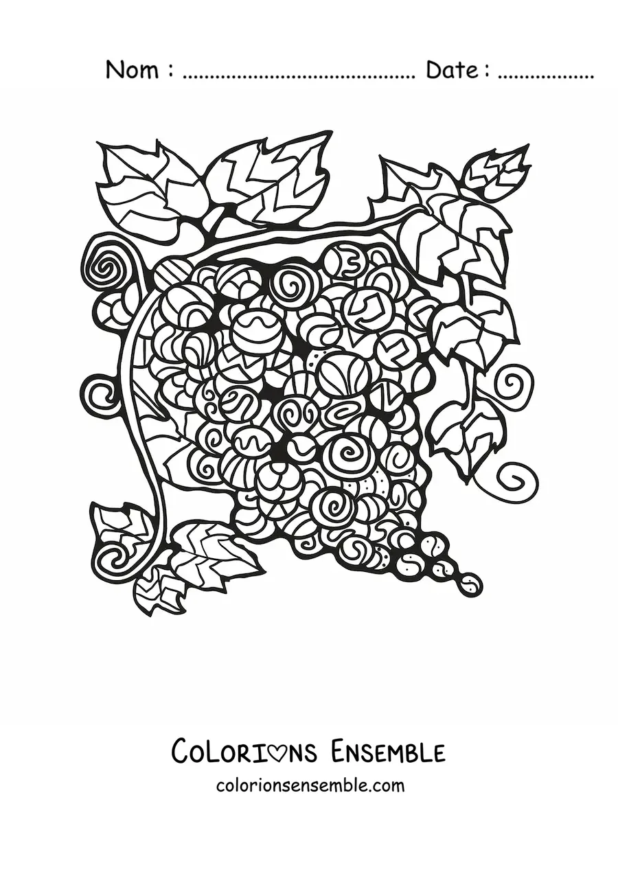 Image à colorier de raisins avec des formes géométriques