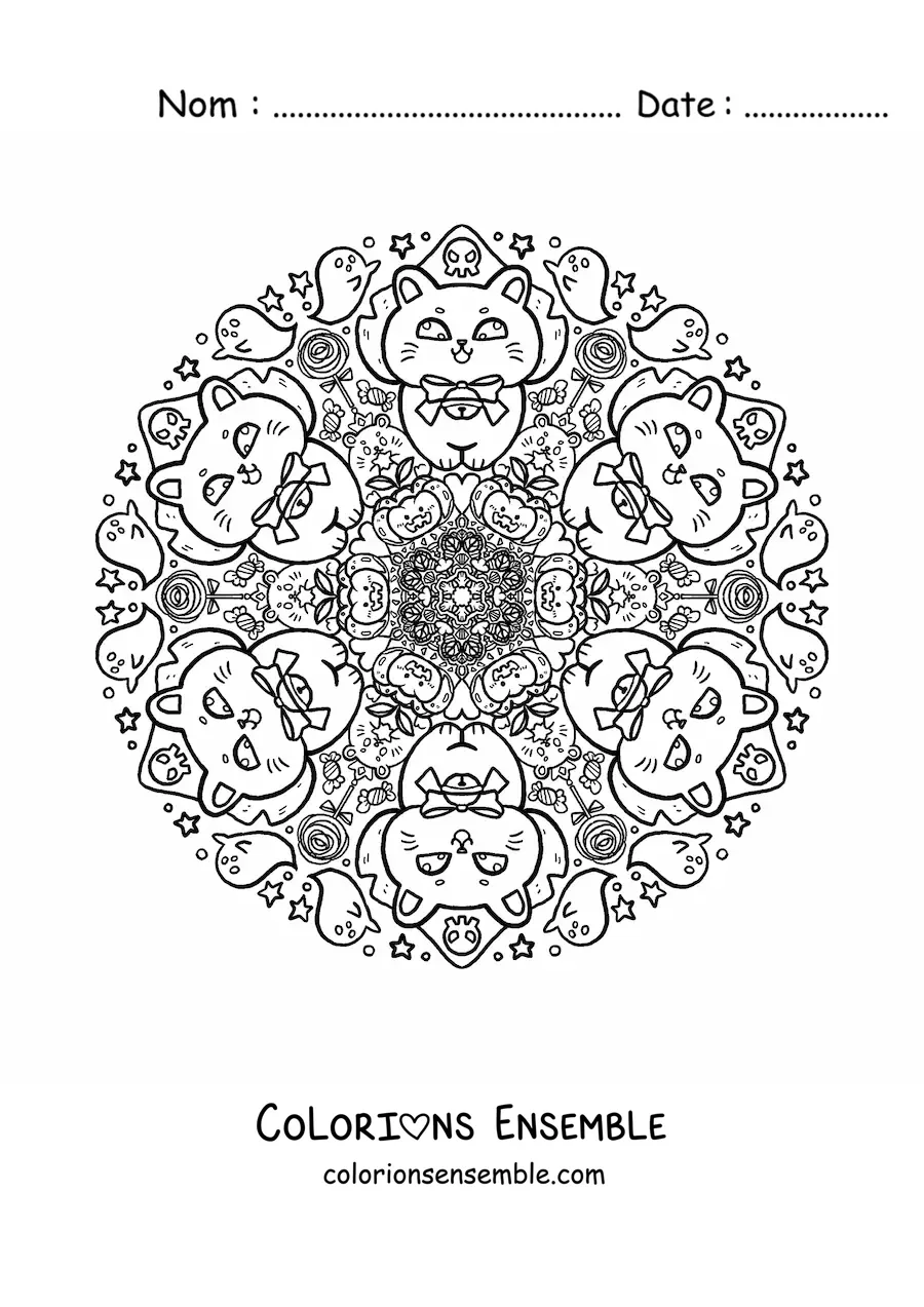 Coloriage d’un mandala d’Halloween kawaii