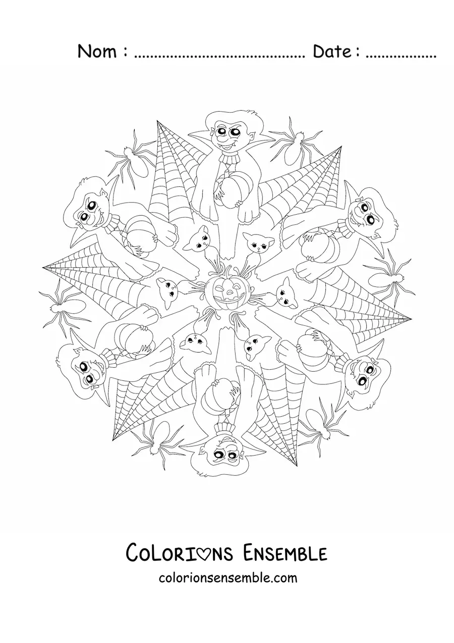 Coloriage d’un mandala d’Halloween avec des vampires
