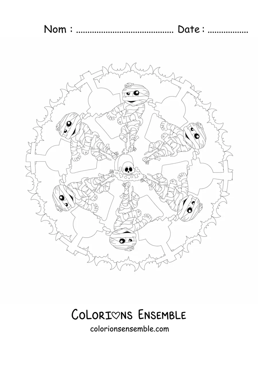 Coloriage d’un mandala d’Halloween avec une momie