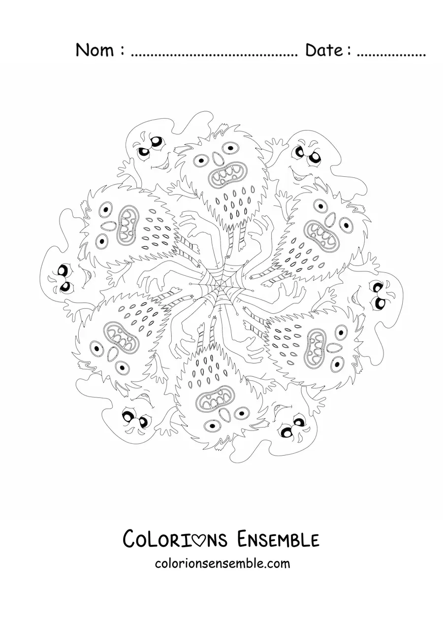 Coloriage d’un mandala d’Halloween avec des monstres et des fantômes