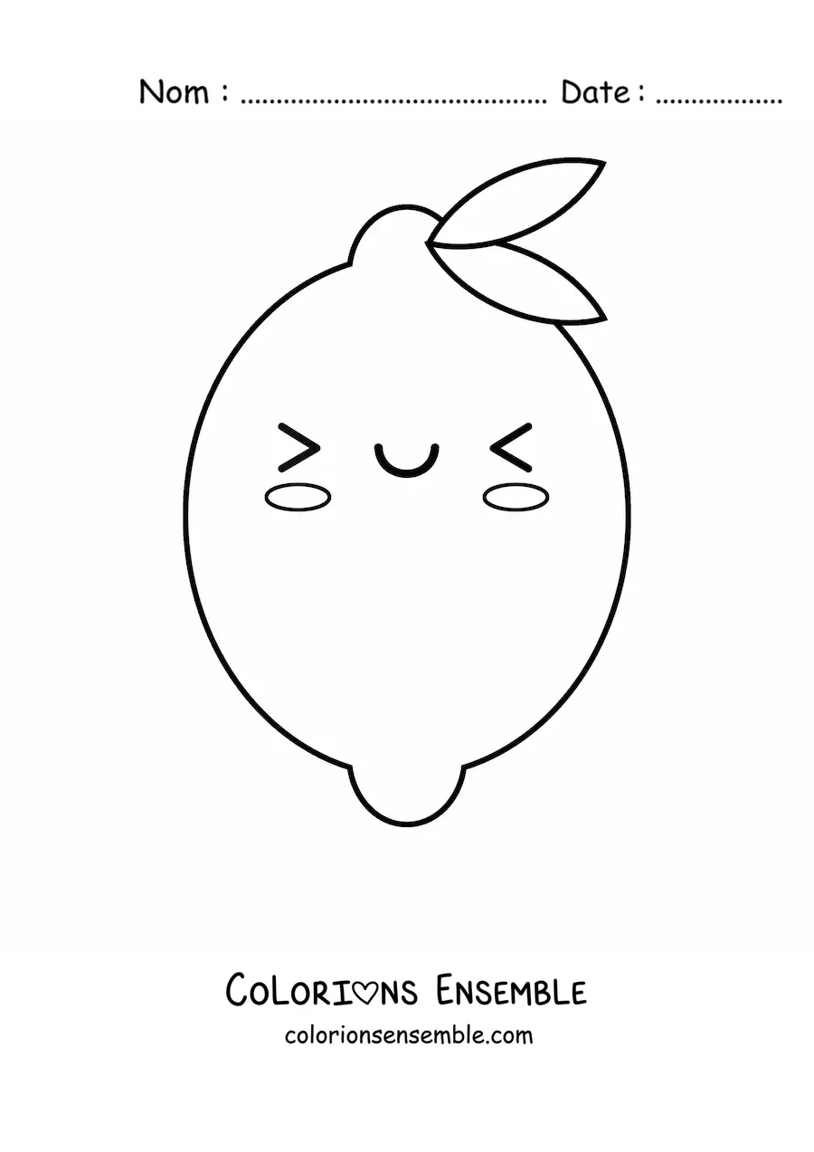 Image à colorier d’un citron kawaii rigolo souriant les yeux fermés