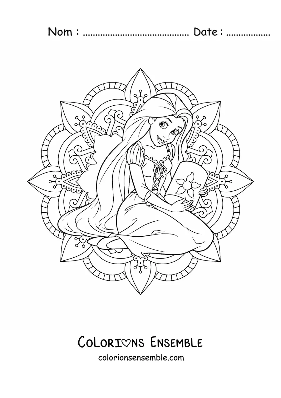 Coloriage d’un mandala de la princesse Raiponce de Disney