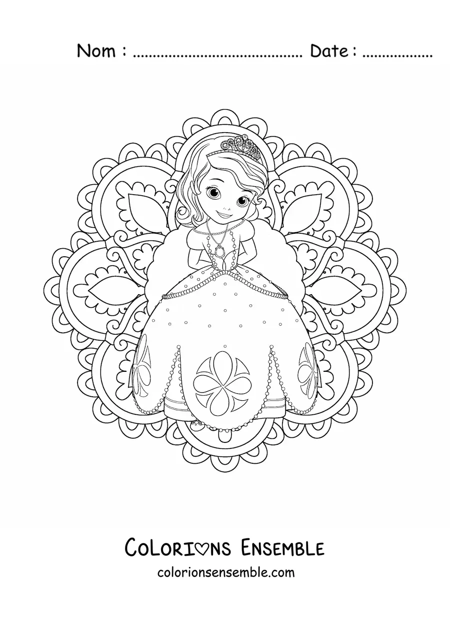 Image à colorier d'un mandala de la petite princesse Sofia de Disney