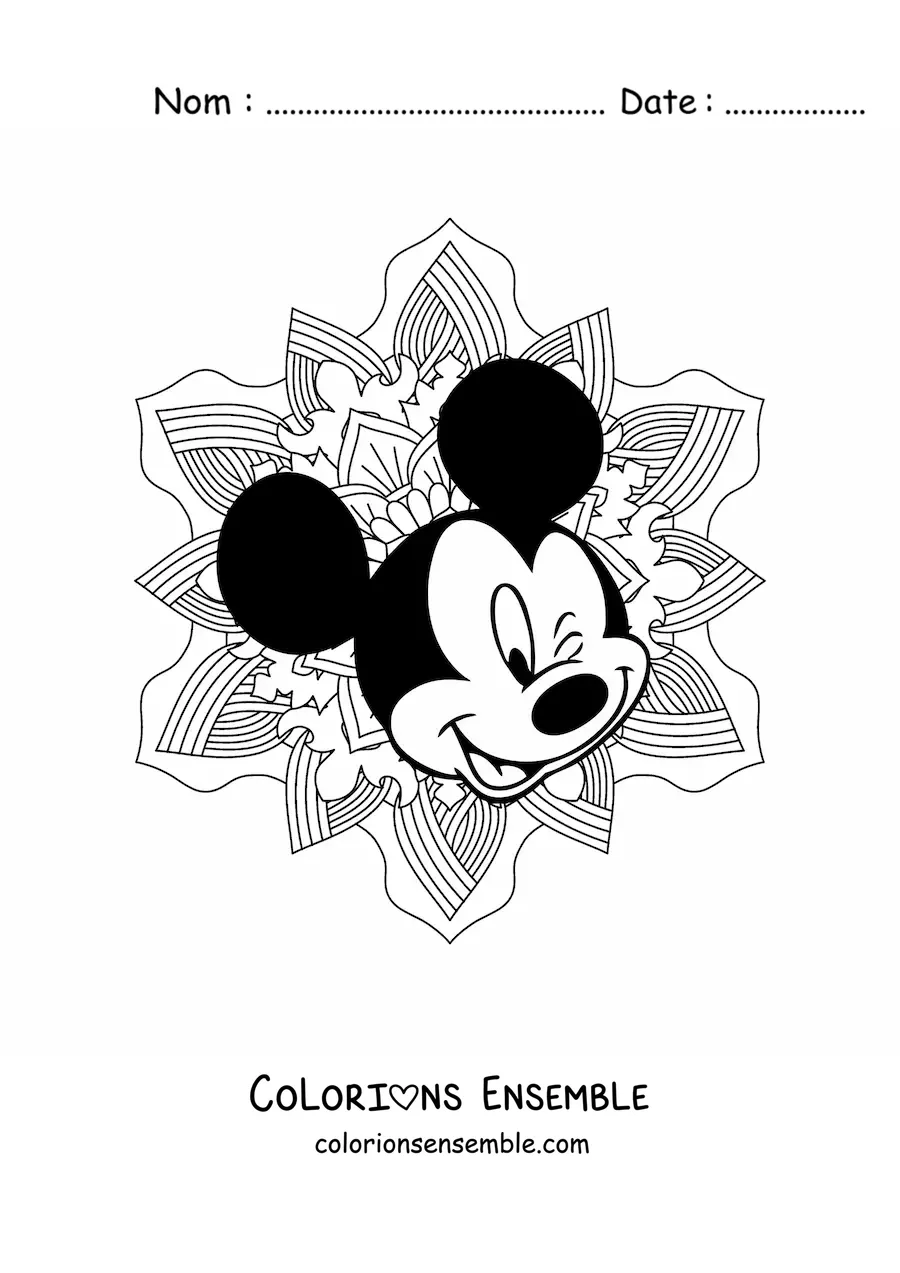 Image à colorier d'un mandala de Mickey Mouse