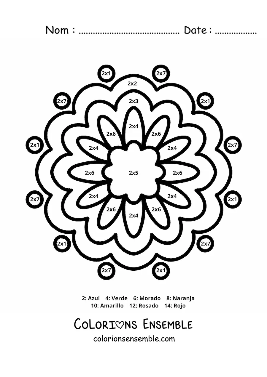 Image à colorier d'un mandala de la multiplication par 2