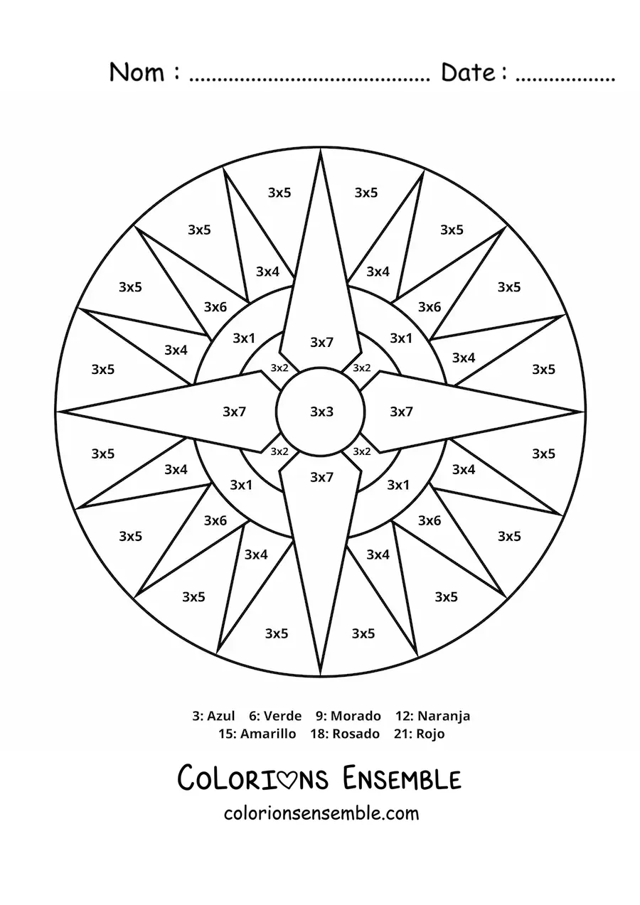 Image à colorier d'un mandala de la multiplication par 3