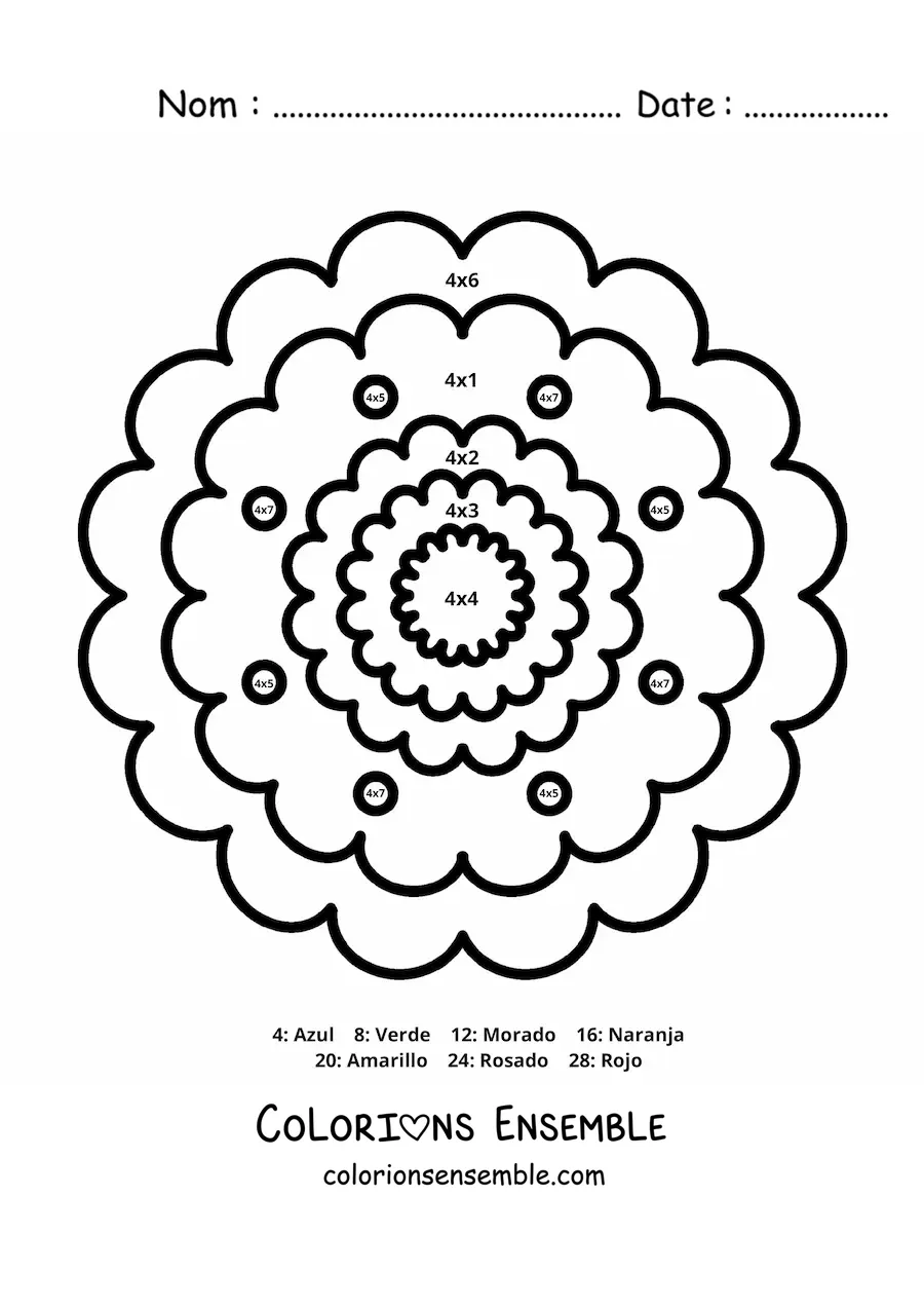 Image à colorier d'un mandala de la multiplication par 4
