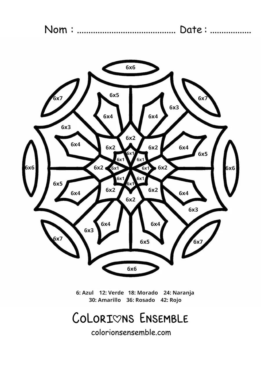 Image à colorier d'un mandala de la multiplication par 6