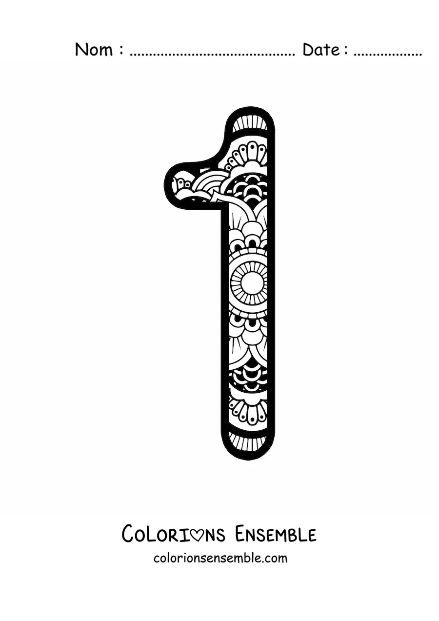 Image à colorier d'un mandala du chiffre 1