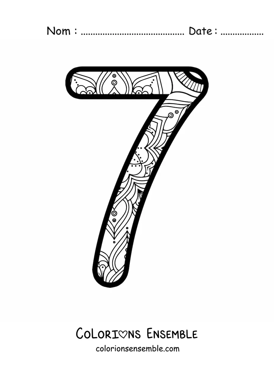 Image à colorier d'un mandala du chiffre 7